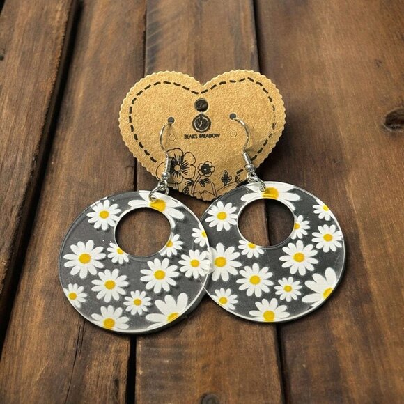 CLEAR ACRYLIC DAISY PRINT EARRINGS - Picture 3 of 6